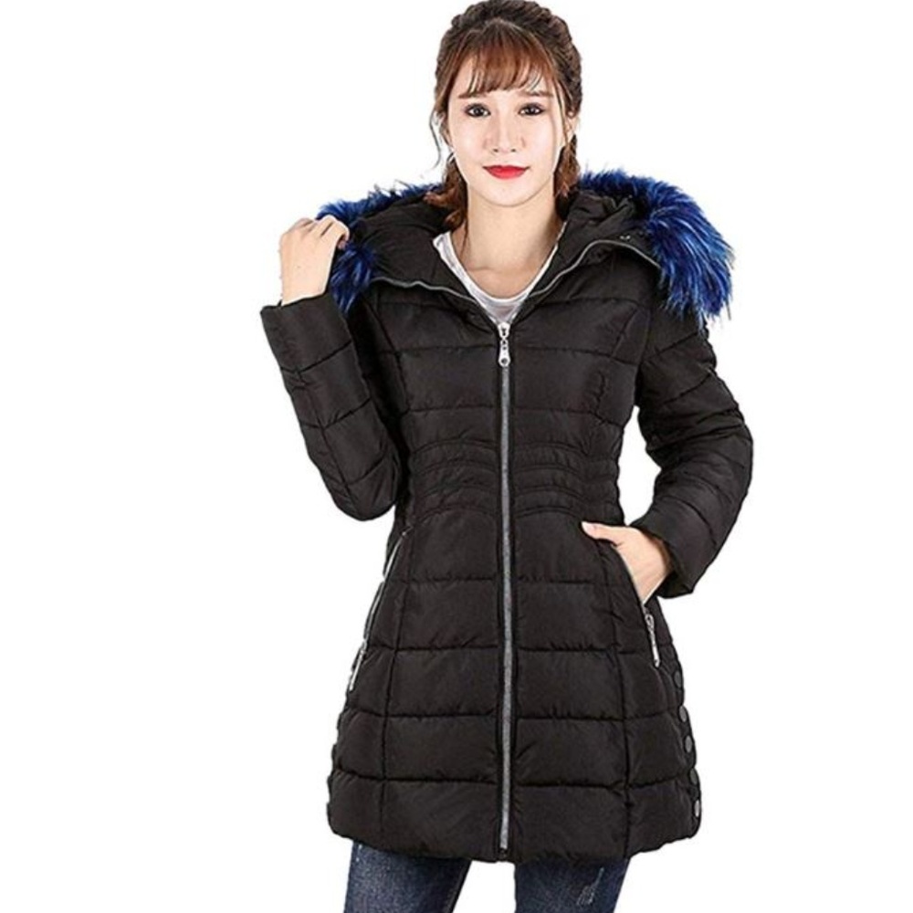 Down jacket With Blue Faux Fur Hoodie